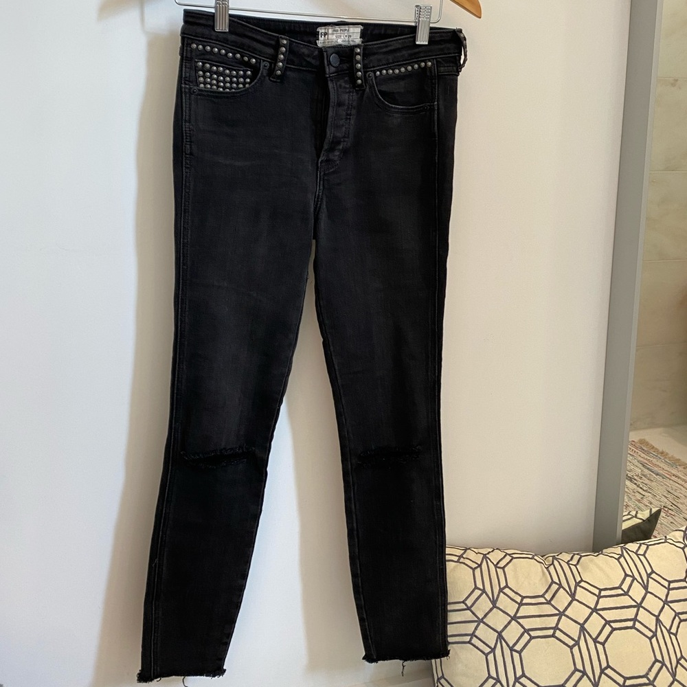 Free People, faded black, studded, jeans, 26